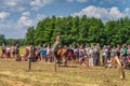 Horseback riding skills show on historical reenactment of Battle of Cedynia