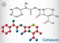 Cefalexin, cephalexin, C16H17N3O4S molecule. It is a beta-lactam, first-generation cephalosporin antibiotic with bactericidal Royalty Free Stock Photo