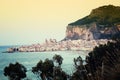 Cefalu beach Panorama at sunset in Sicily