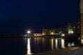 Cefalu at night, Sicily, Italy. Seascape, cityscape. View on harbor and old houses. September 2019 Royalty Free Stock Photo