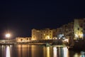 Cefalu at night, Sicily, Italy. Seascape, cityscape. View on harbor and old houses. September 2019 Royalty Free Stock Photo