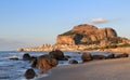 Cefalu rock and historical town in sunset light