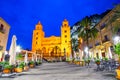 Cefalu, Sicily, Italy: Night view of the town square with The Cathedral or Basilica of Cefalu, a Roman Catholic church Royalty Free Stock Photo