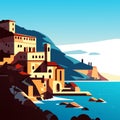 Cefalu, Sicily, Italy vector illustration. Cefalu is one of the most beautiful villages of Sicily. Generative AI