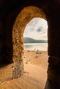 Cefalu beach framed shot taken at dusk after sunset