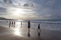 Cefalu - city beach at sunset, Sicily, Sicilia, Italy