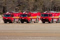 CEFN SIDAN, WALES - MARCH 25 2021: Multiple Airport fire trucks provide safety cover for the Royal Air Force as its practices