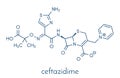 Ceftazidime cephalosporin antibiotic drug molecule. Skeletal formula.