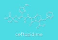 Ceftazidime cephalosporin antibiotic drug molecule. Skeletal formula.