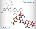 Ceftazidime molecule. It is cephalosporin, semisynthetic, antibacterial, antibiotic derived from cephaloridine.
