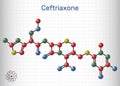 Ceftriaxone molecule. It is broad-spectrum third-generation cephalosporin antibiotic. Sheet of paper in a cage