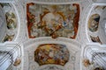 Ceiling baroque Church, richly decorated Basilica St. Martin, Weingarten, Germany