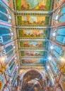 The ceiling of Basilica of St Antony of Padua decorated with colorful frescoes, on April 5 in Milan, Italy
