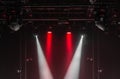 The ceiling of the concert stage with red and white spotlights on the stage farm Royalty Free Stock Photo