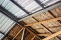 Ceiling covered with insulation combined with thatched roof. Aluminum foil installed under roof for reflect heat radiation. Attic