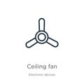 Ceiling fan icon. Thin linear ceiling fan outline icon isolated on white background from electronic devices collection. Line Royalty Free Stock Photo