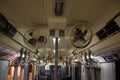 Ceiling fans inside the train at the subway station in the New York Transit Museum