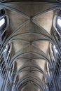 Stone arched ceiling of a gothic cathedral, Lausanne, Switzerland