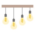Ceiling lamp with hanging on cord bulbs, interior design element for living room or cabinet, vector Royalty Free Stock Photo