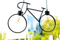 Ceiling lamp. Light fixture made in the shape of a bicycle. Royalty Free Stock Photo