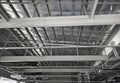 The ceiling of a large building under construction an extensive network of pipes Royalty Free Stock Photo