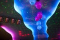 Ceiling lighting colorful spotlights with decorated balloons Royalty Free Stock Photo