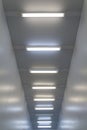 The ceiling with luminiscent lamps Inside white sterile cleanroom