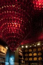 The ceiling made of wine bottles in the Drunk Cherry cafe in Lviv, Ukraine