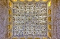 Ceiling with Moorish ornaments and architecture in Alhambra Palace, the Moorish citadel in Granada