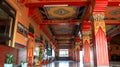 Colorful ceiling and pillars of Namo Buddha Monastery