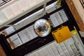 Ceiling of old building with large reflective disco ball Royalty Free Stock Photo