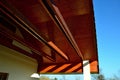 The ceiling of the open shed of the garage lined with wooden planks. wooden siding is suitable for natural constructions in the mo Royalty Free Stock Photo