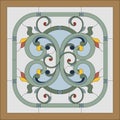 Ceiling panels stained glass window. Abstract flower, swirls and leaves in square frame. Vector Royalty Free Stock Photo