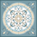 Ceiling panels stained glass window. Abstract Flower, swirls and leaves in square frame. Vector Royalty Free Stock Photo