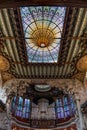 Ceiling and pipe organ of Palau de la Musica Catalana, Concert Hall by Lluis Domenech i Montaner. Barcelona, Catalonia. Royalty Free Stock Photo