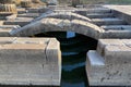 Ceiling ruins of ancient stone temple of Apollon in Klaros ancient city filled water