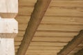 Ceiling of wooden planks from pine for log house terrace Royalty Free Stock Photo