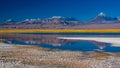 Cejar lagoon and high volcano peaks in the horizon