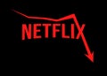 Celadna, Czechia - 04.21.2022: Approximation of Netflix logo with red arrow going down added. Concept for shares