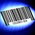 Celebes Sea - barcode with futuristic blue background