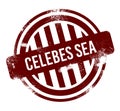 Celebes Sea - red round grunge button, stamp