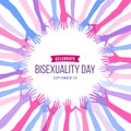 Celebrate Bisexuality Day banner with abstract Blue, purple and pink hand frame vector design