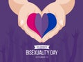Celebrate Bisexuality Day banner with paper heart Bisexuality color symbol on hand holding vector design Royalty Free Stock Photo