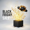 Black friday sale explosion of confetti and gift box Royalty Free Stock Photo