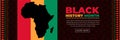 Celebrate Black History Month with a banner featuring the African flag and map. Panoramic website background. Flat vector. Royalty Free Stock Photo