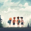 Happy friendship day card with kids holding hands in the park vector illustration Ai generative