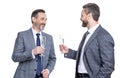celebrate business partnership. two businessmen partner celebrating business deal with glass of champagne. successful Royalty Free Stock Photo