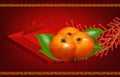 Chinese New Year background with fresh orange fruit, red envelope and firecrackers Royalty Free Stock Photo