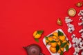 Celebrate Chinese New Year background with orange fruit for wars Royalty Free Stock Photo