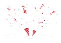 Celebrate confetti, ribbons and paper falling on the floor, holiday party decoration background vector